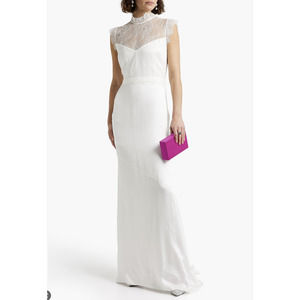 Rachel Zoe High Neck Lanette Duchess Crepe and Lace Wedding Bridal Gown Dress